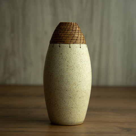 Tall Speckled satin cream glaze bullet vessel