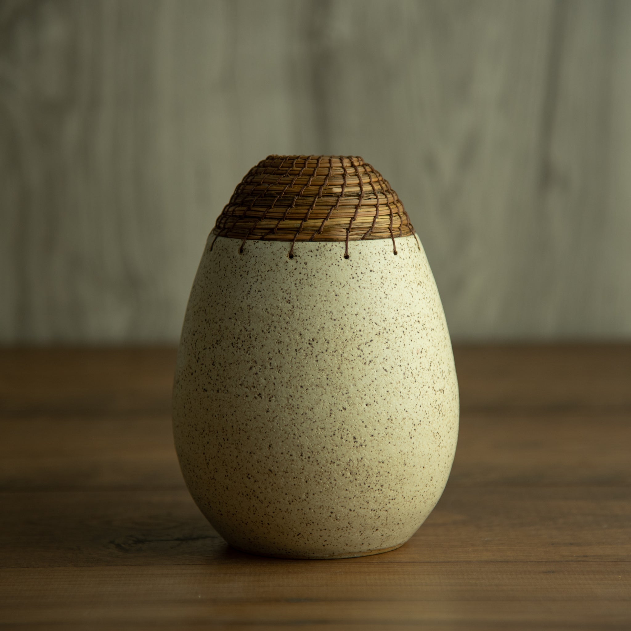 Chubby Speckled satin cream glaze bullet vessel