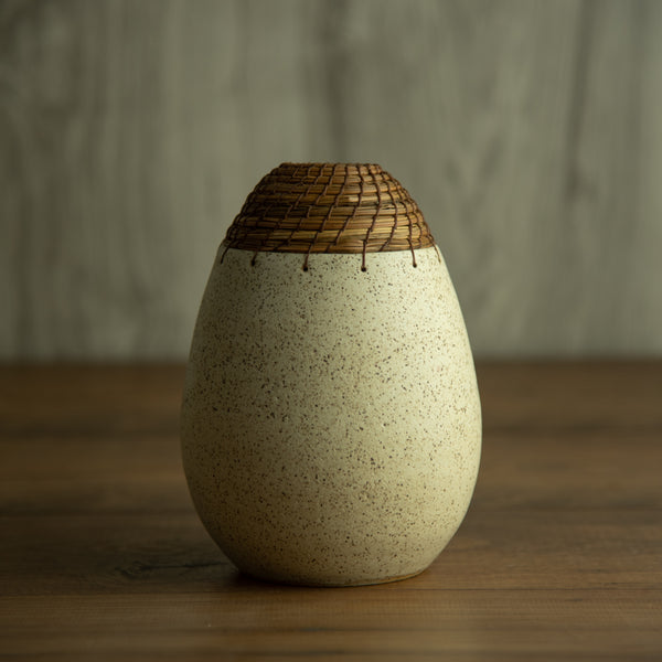 Chubby Speckled satin cream glaze bullet vessel
