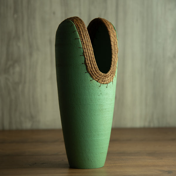 Tall Slim Heart Vessel in Sage Green