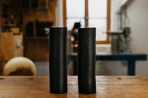 Black wood vase with natural crack 12”