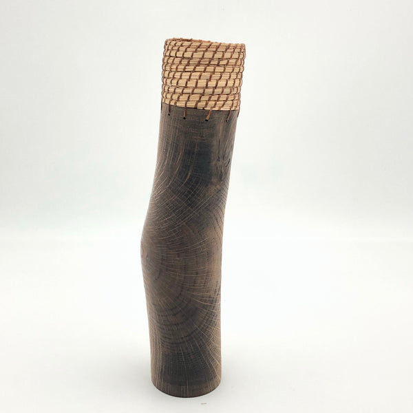 Dark brown wood vase with warp 11”