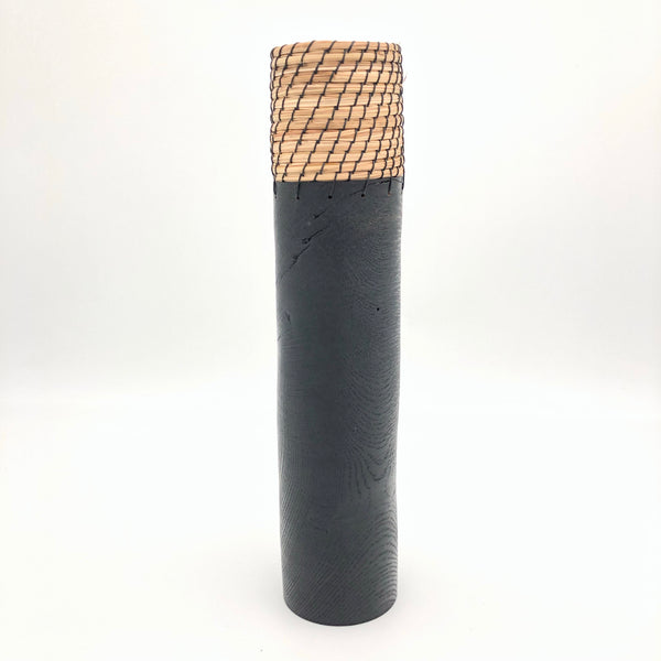 Black wood vase with natural crack 12”